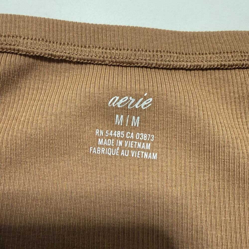 Aerie BEACHWALK Midi Skirt Size M Mocha Ribbed Knit Ruched Pull On Side Slit NWT - Picture 5 of 9